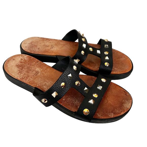 Giulia Palai Black Leather Studded Sandals Sz 8 - Picture 1 of 6